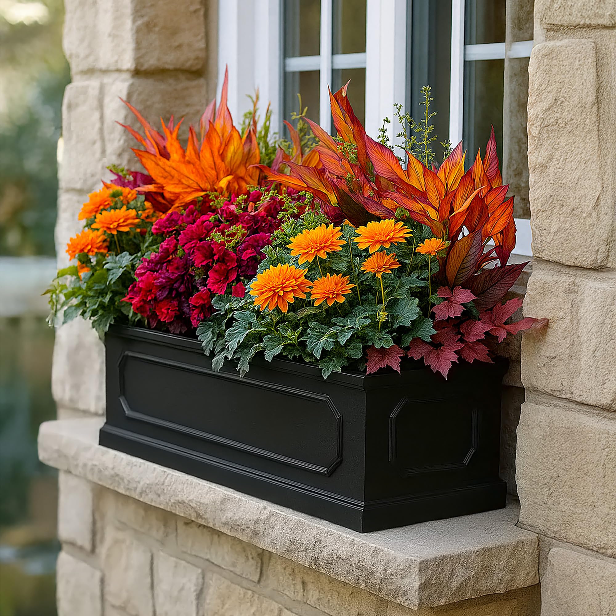 IDEALIST 60cm Plant Pot | Faux Lead Reinforced Stone Window Box | Chelsea Windowsill Planter | Garden Planters with Drainage Holes L60 W22 H22 cm, 16 litres