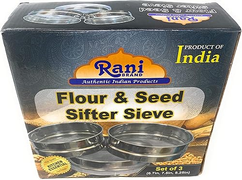 Miniatura 9 de Tamiz de acero inoxidable ~ Juego de 3 ~ para harinas, semillas, frijoles y lentejas – Tamaños 6.7", 7.5", 8.25" por Rani Brand