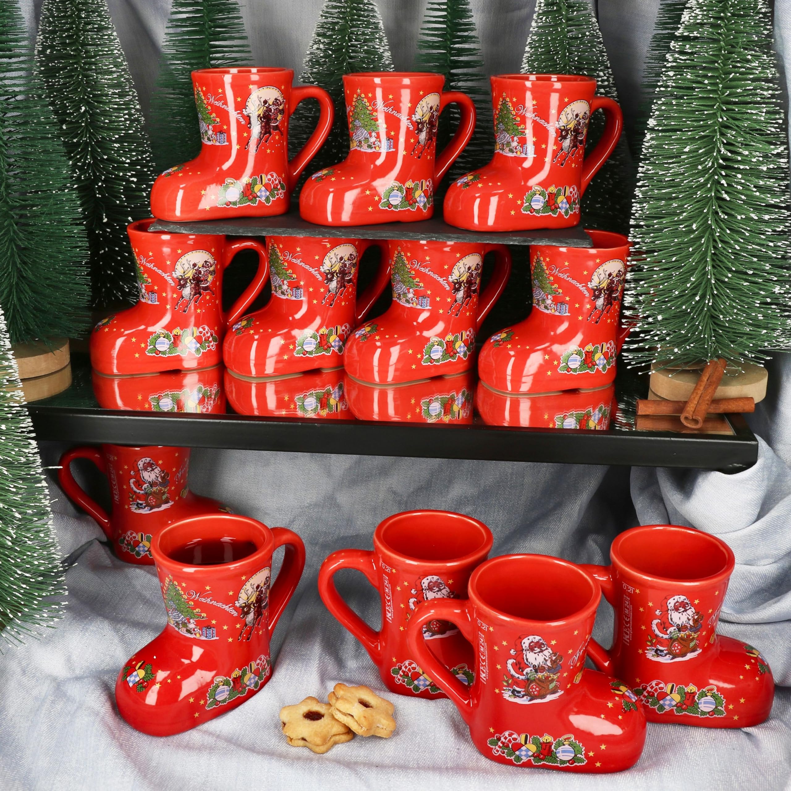MamboCat 12er Set Glühweinstiefel rot mit Henkel I 200ml geeicht I Glühweinbecher mit
