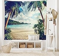 Vista 120 de Ambesonne Tapiz de palmera, impresión de imagen de atardecer tropical, estilo vintage, playa de verano, para colgar en la pared para dormitorio
