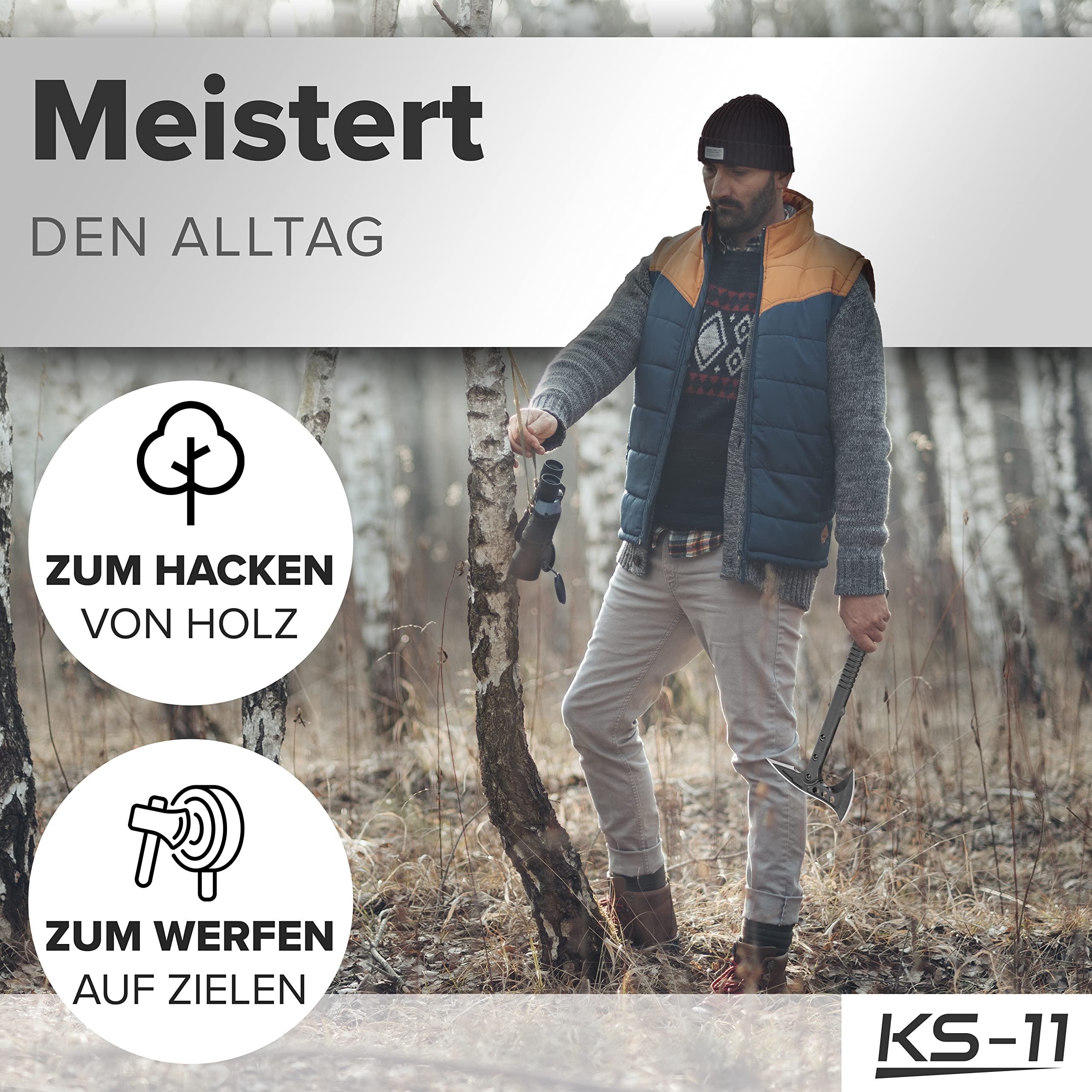 KS-11 - 2er SET Survival Axt M48 Tactical Tomahawk mit Dornspitze als Campingaxt - Outoor Axt Survival Beil Wurfaxt Axe