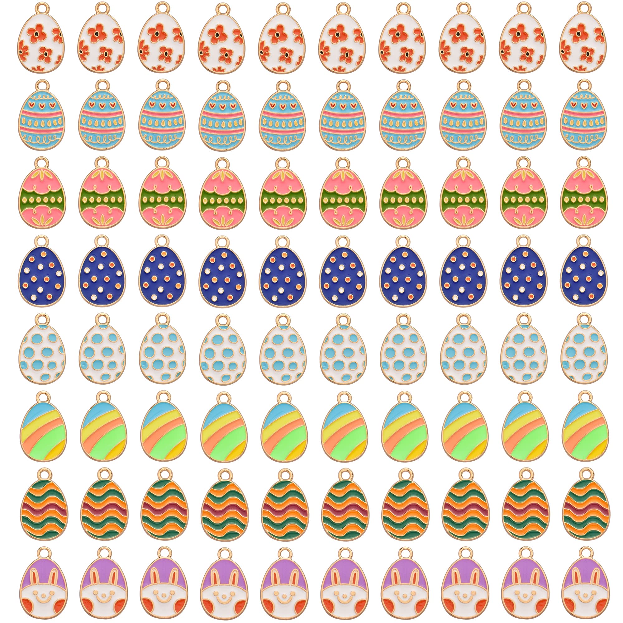 VIDRIO Pack of 80 Easter Eggs Include 8 Patterns Enamel Charms Gold Plated Colored Pendants Accessories for Necklace Bracelet Jewelry Making DIY Crafting