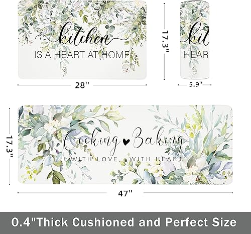 Miniatura 2 de weesire Alfombra de cocina verde antifatiga para el suelo de la cocina, alfombras de cocina, verde salvia, floral, hierbas, espuma viscoelástica,