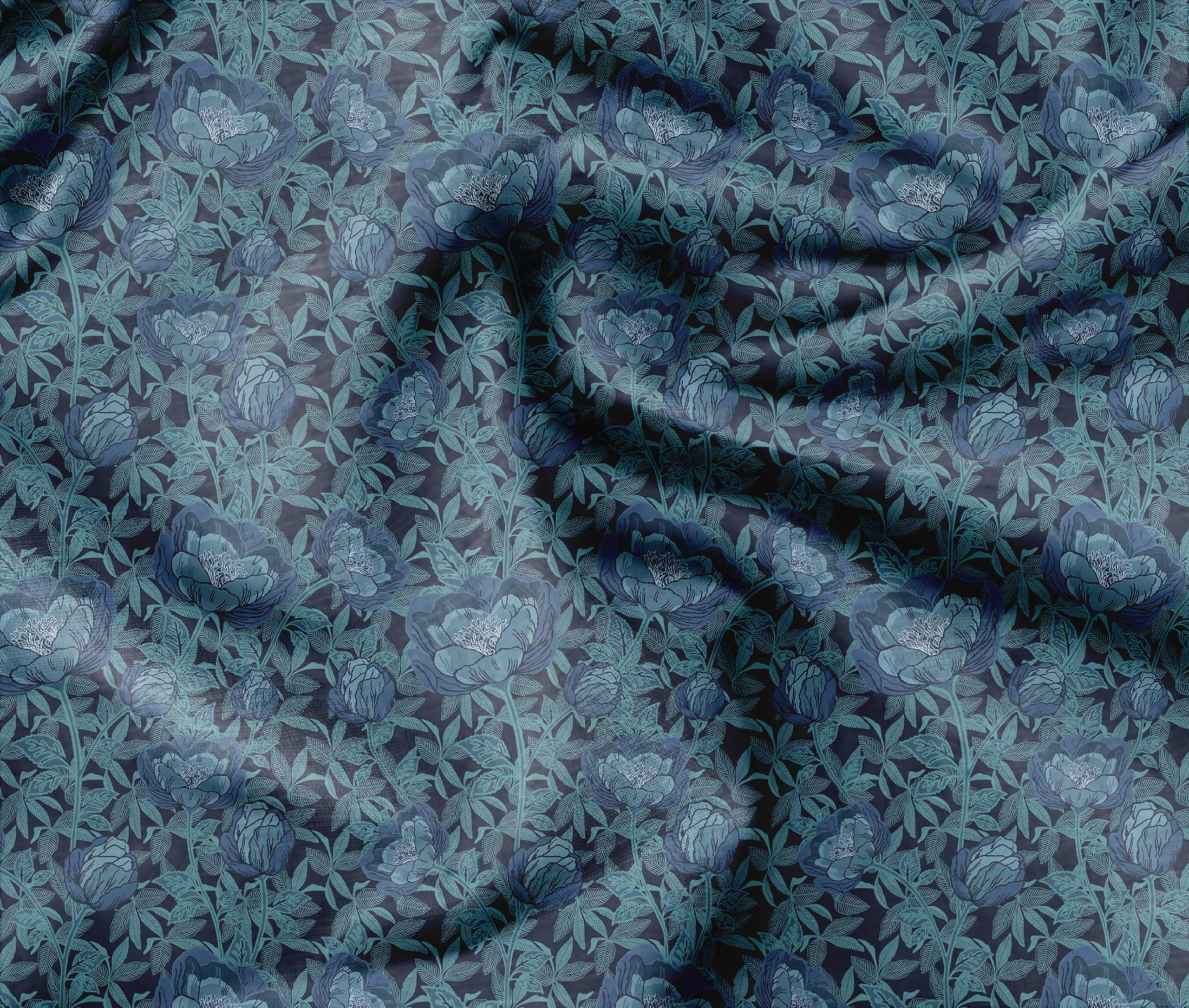 Soimoi Lightweight Cotton Voile Fabric, Green- Floral Print, Unstitched Material- 42 Inch Width, Ideal for Making Summer Dresses, Blouses, Scarves, Sheer Curtains, Garment Linings, 1 Meter