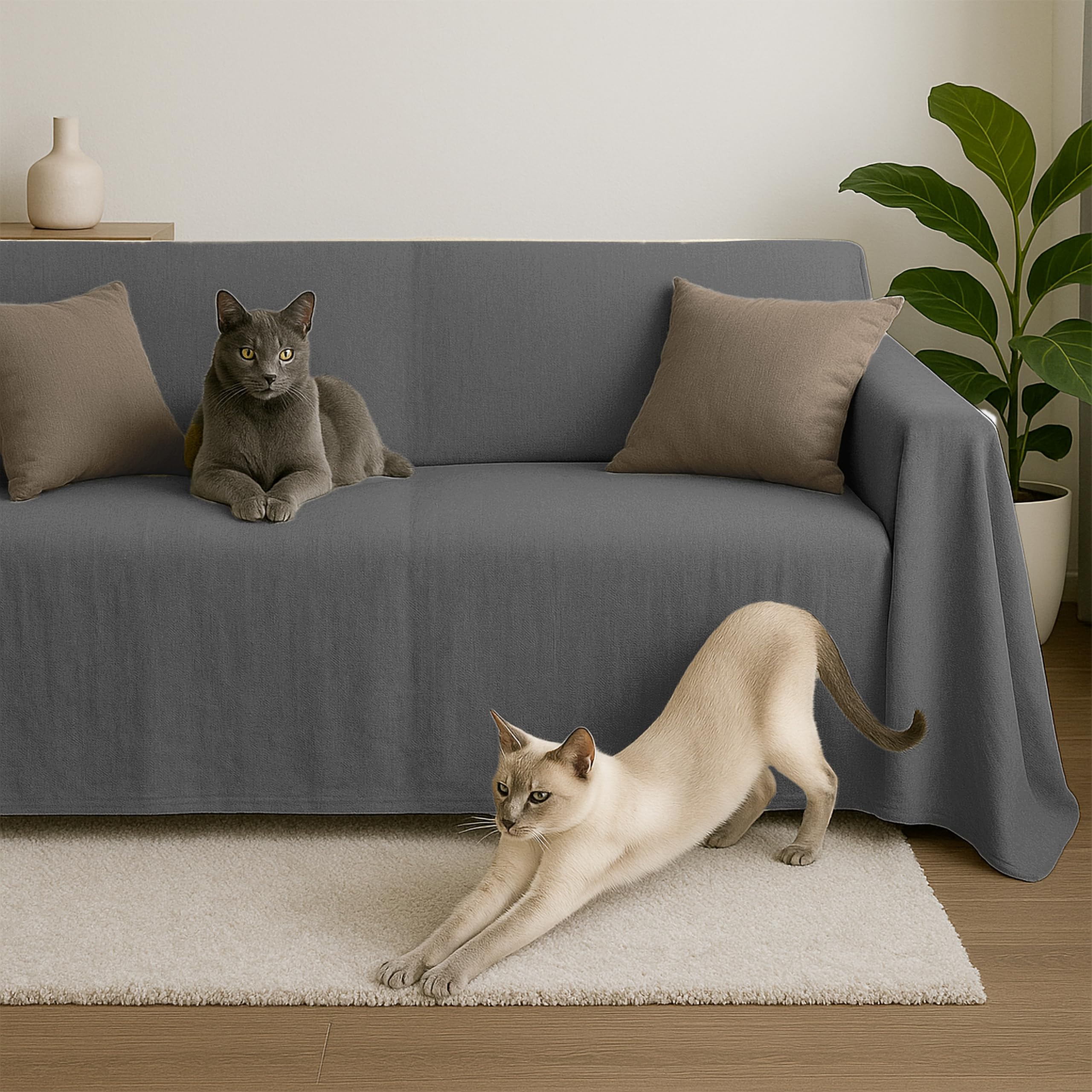 Byour3 - Sofabezug 2 3 4 Sitzer Leichte 100% Reine Baumwolle Sofa Cover Schutzhülle Sofaüberwurf L U Form Ecksofa Sofa Couch Abdeckung Alles Couchbezug Abwaschbar (Anthrazitgrau, 3 Sitzer)