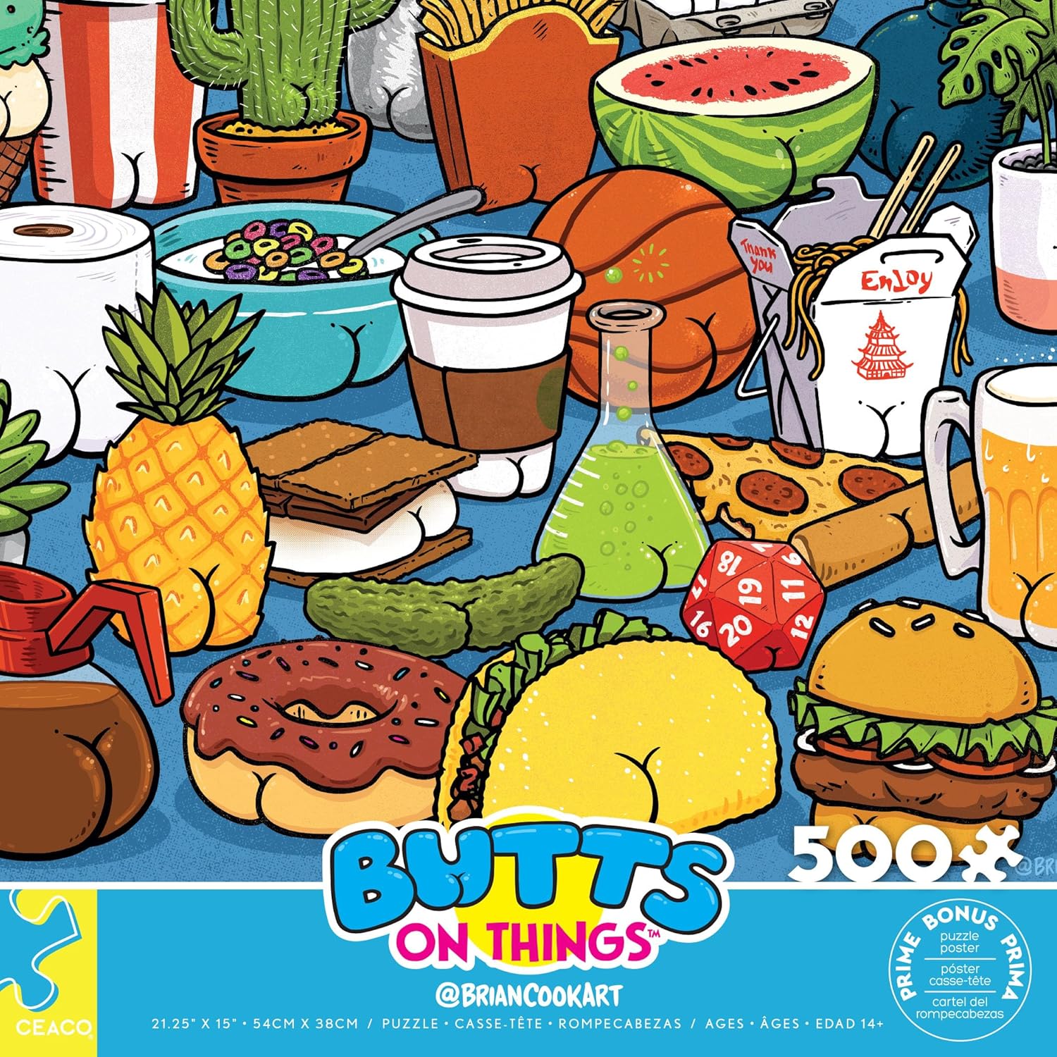 Ceaco - Brian Cook - Butts on Things - 500 Piece Jigsaw Puzzle - Colorful Puzzle for Adults – Precision-Cut Pieces, Beautiful Artwork, and Hours of Relaxing Fun