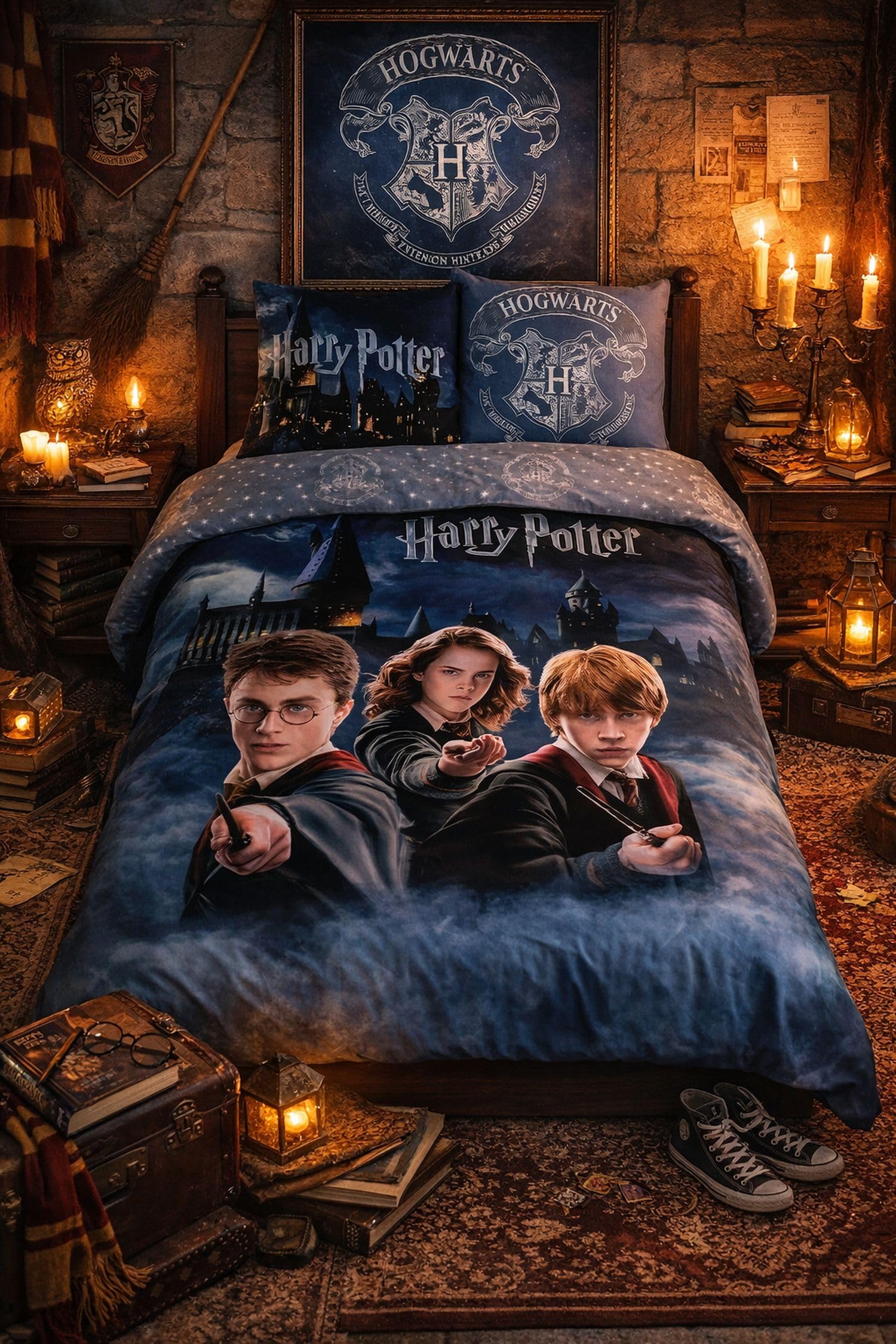 Harry Potter, juego de ropa de cama 135x200 80x80 con funda de almohada Hogwarts [con bolsa de almacenamiento], 100% algodón, libre de sustancias nocivas, certificado Öko-Tex Standard, medidas