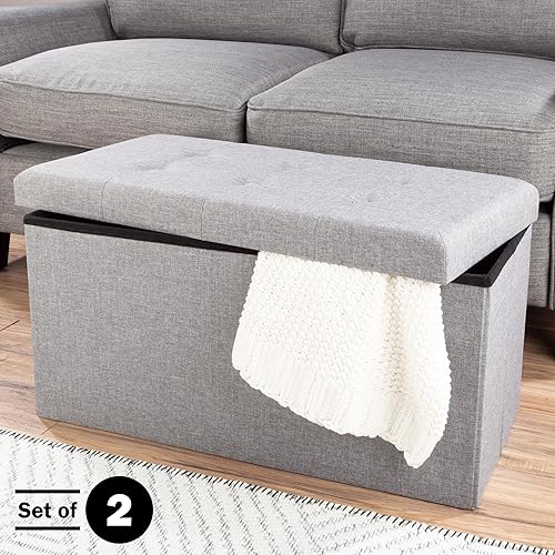 Miniatura 14 de Lavish Home - Banco otomano con almacenamiento, plegable, tapa acolchada de espuma con punzoneado de 30 pulgadas, gris oscuro