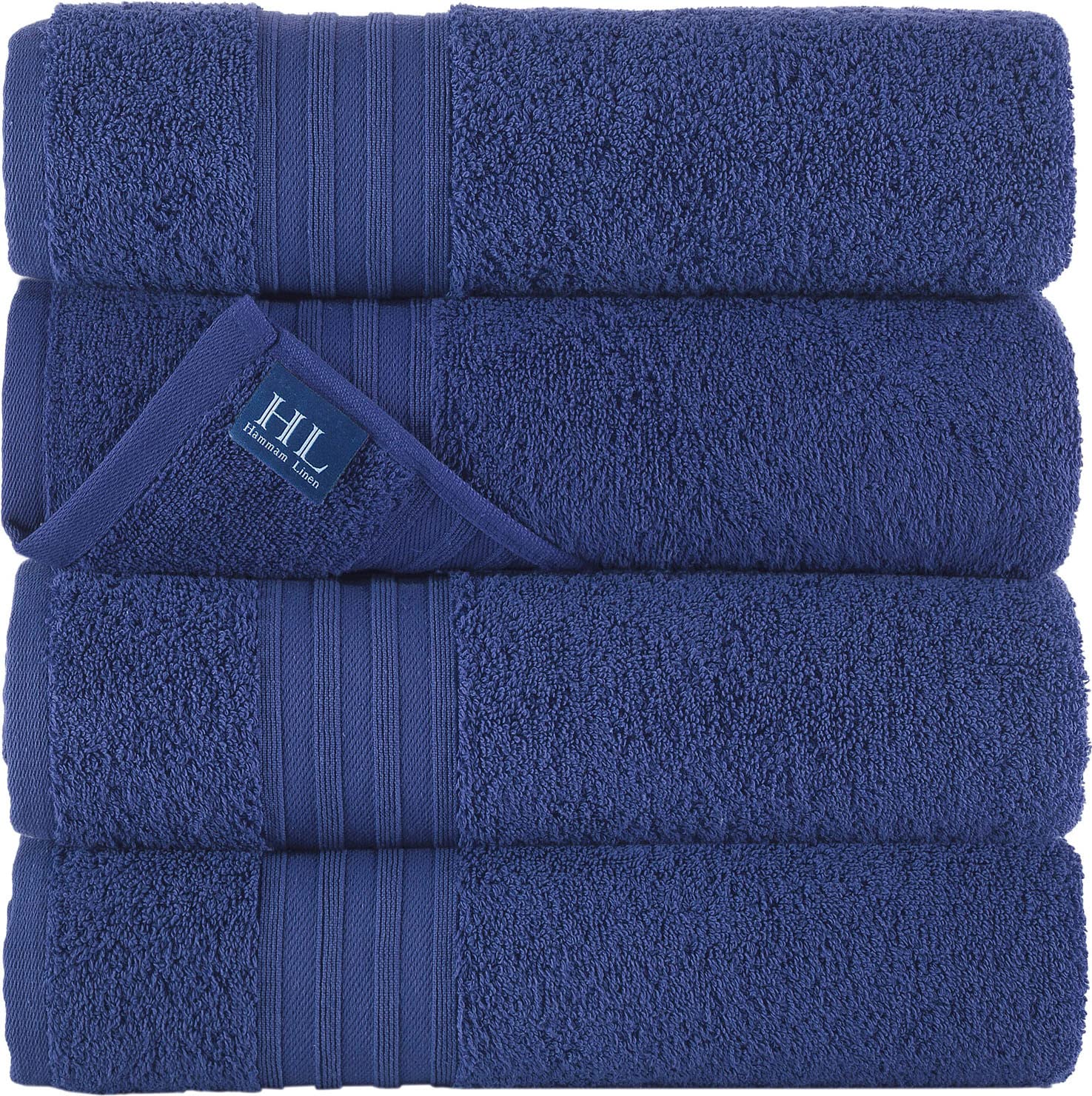 Hammam LinenNavy Blue Bath Towels 4-Pack - 27x54 Soft and Absorbent, Premium Quality Perfect for Daily Use 100% Cotton Towel 600 GSM