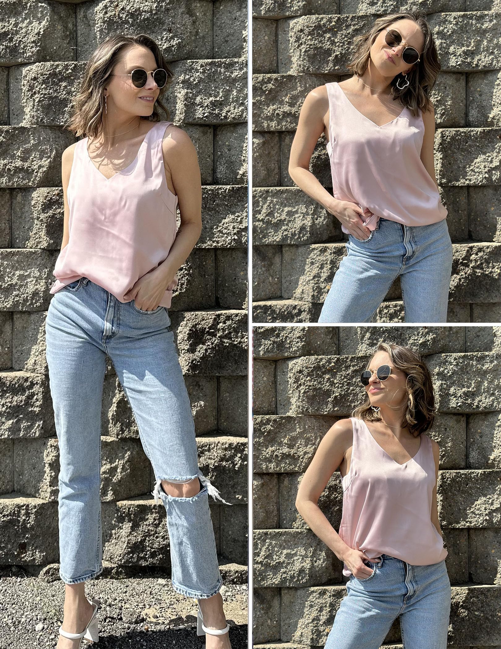 Zeagoo Canotta da Donna in Raso Senza Maniche Capo Basic Estivo Casual con Scollo a V Raso Camicette Canotta Maglietta Tops