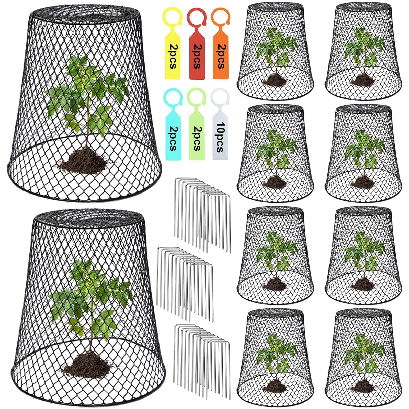 KAPEICamper 10 Pcs Chicken Wire Cloche Plant Covers Garden Netting Metal Heavy Duty Plant Protectors from Animals for Keeping Bunnies Chicken Squirrels Birds Other Out(9.13×9.13in)
