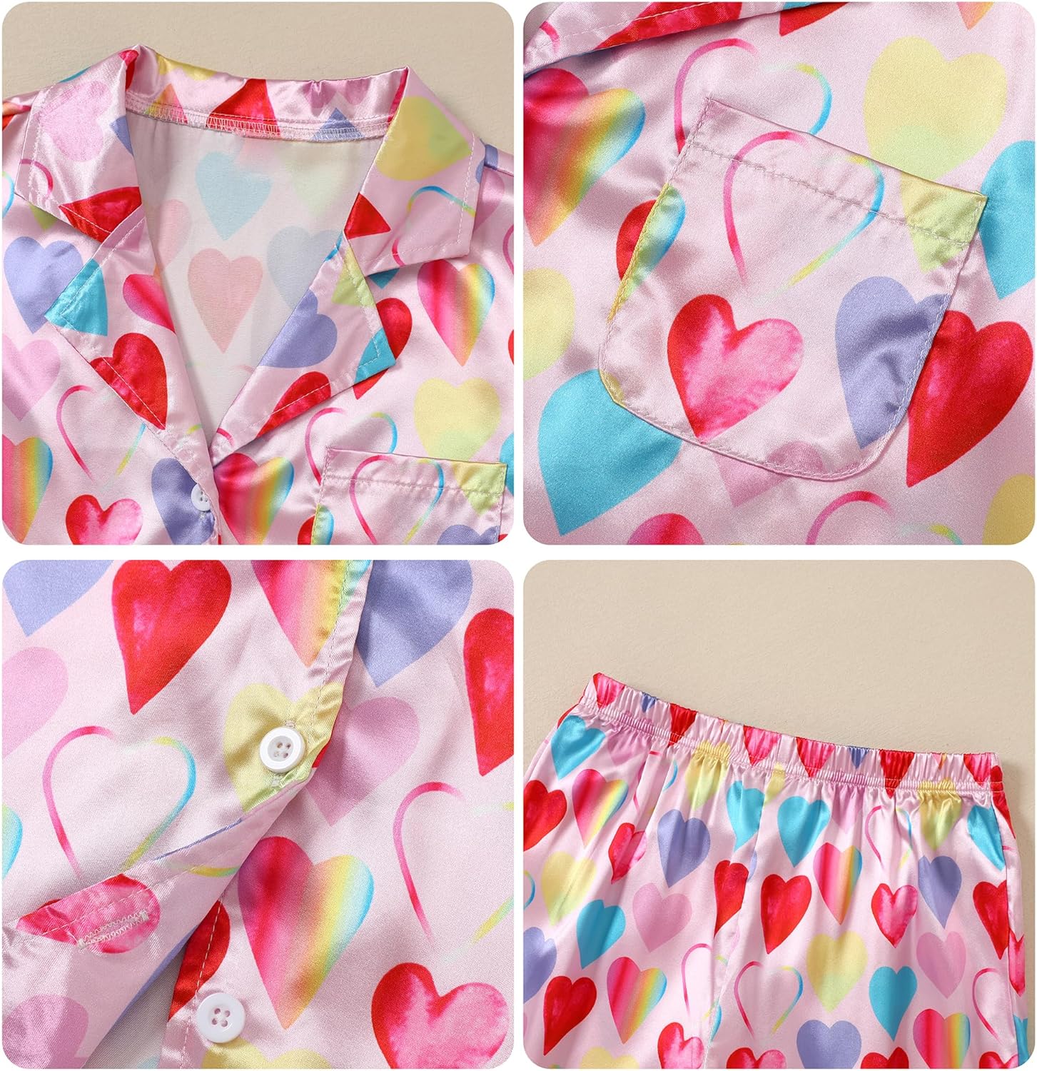 CARETOO Girls Pajamas 3 Piece Satin Long Sleeve Long Pants with Shorts PJs Set for Girls Kids Sleepwear 3-10 Years - Image 4