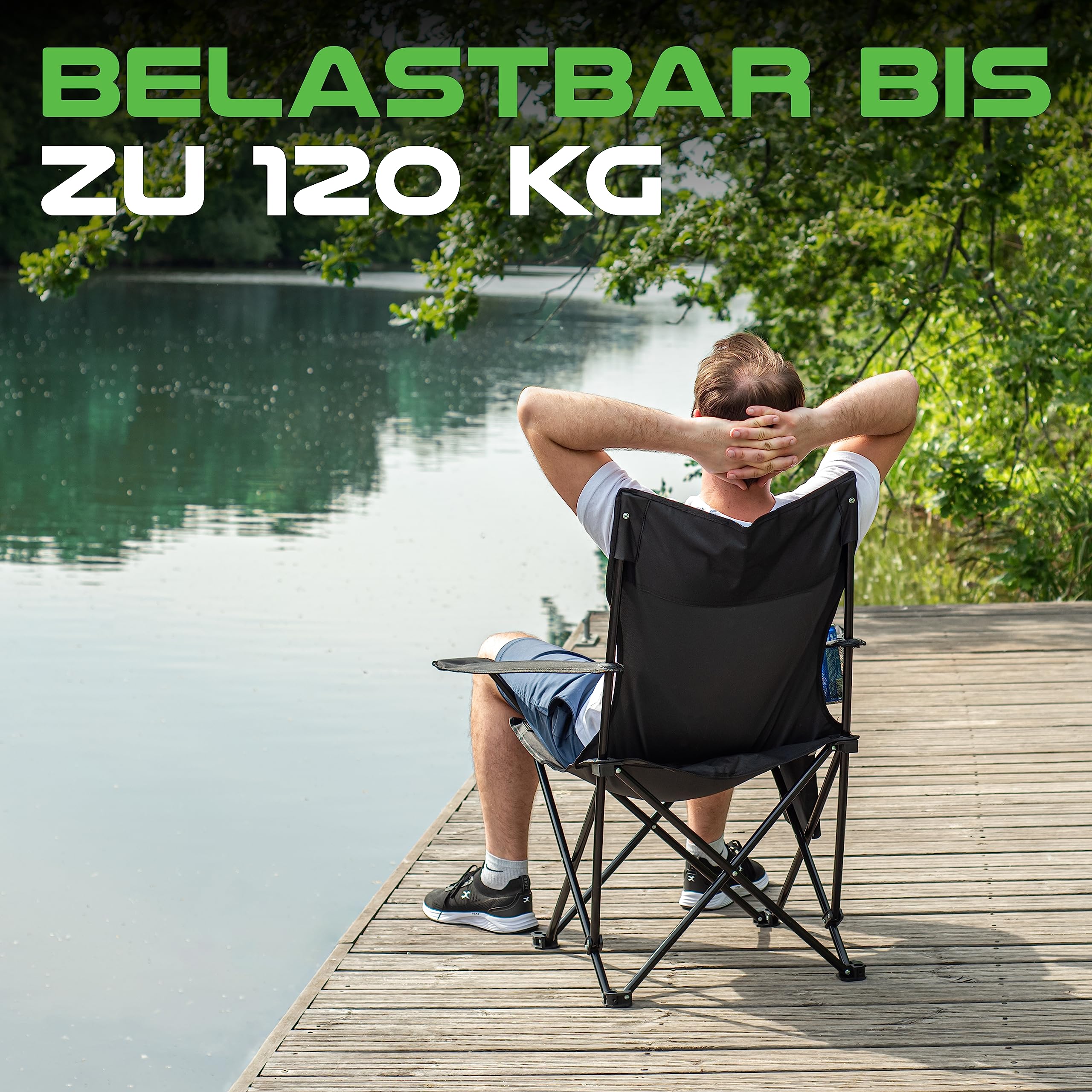 MOUNTREX Folding Camping Chair (up To 120 Kg) - Folding Chair With Adjustable Arms - Fishing Chair - Beach Chair - Foldable Compact Lightweight Camping Chair With Cup Holder - View #4
