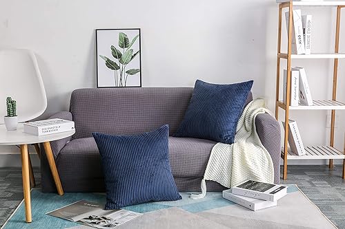 Miniatura 3 de TangDepot, Juego de 2 fundas de almohada decorativas de pana a rayas de terciopelo sólido a rayas (18 x 18 pulgadas, 2 piezas, A75 rosa intenso)