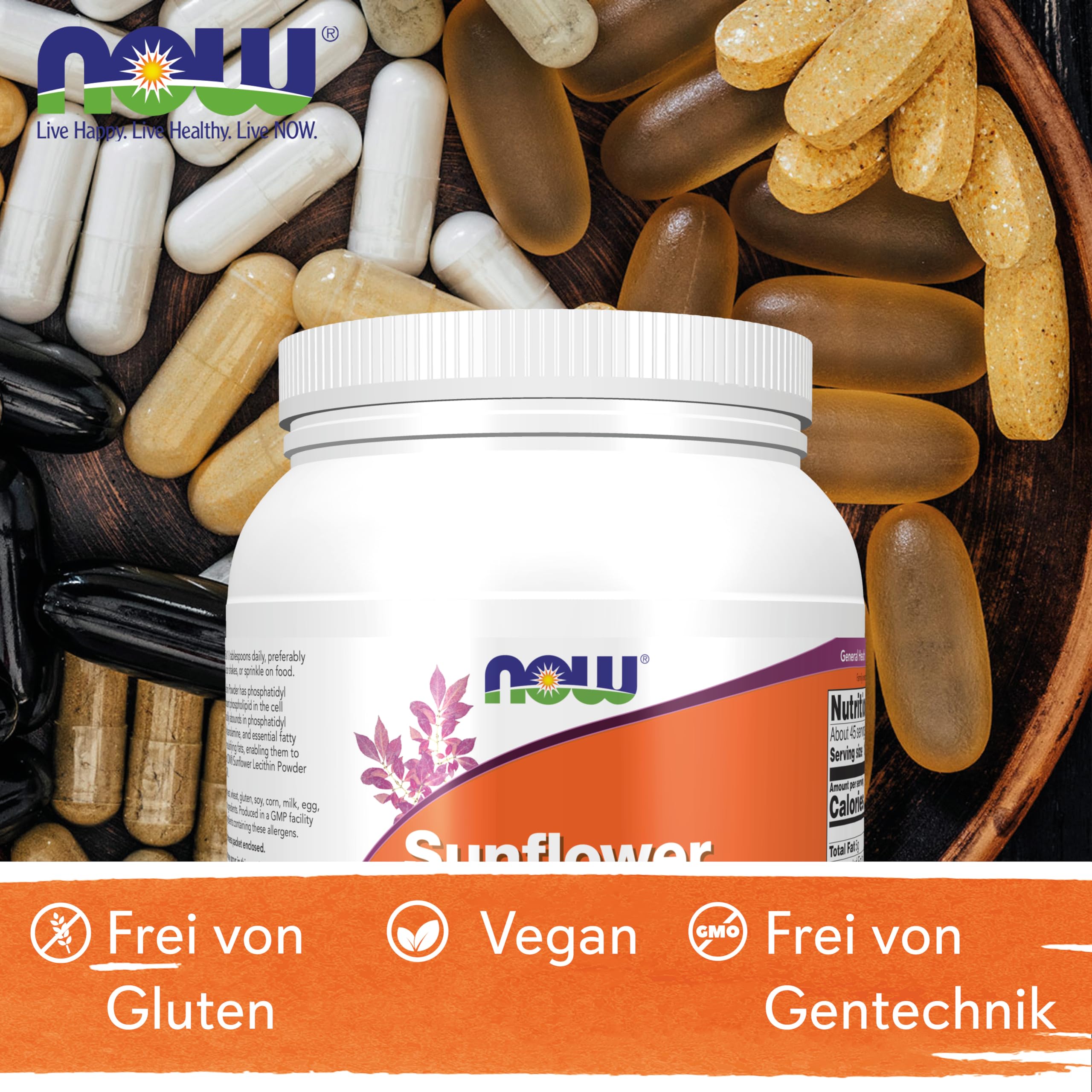 Now Foods, Sunflower Lecithin (Sonnenblumen Lecithin), Reines veganes Pulver, 454 g, Laborgeprüft, Glutenfrei, Sojafrei, Vegetarisch