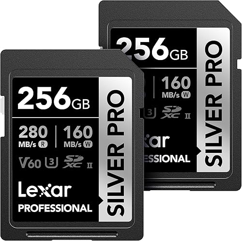 Vista 28 de Lexar Tarjeta SD profesional SILVER PRO de 128 GB (2 unidades), UHS-II, C10, U3, V60, Full HD, 4K, hasta 280 MB/s de lectura SDXC, para fotógrafos