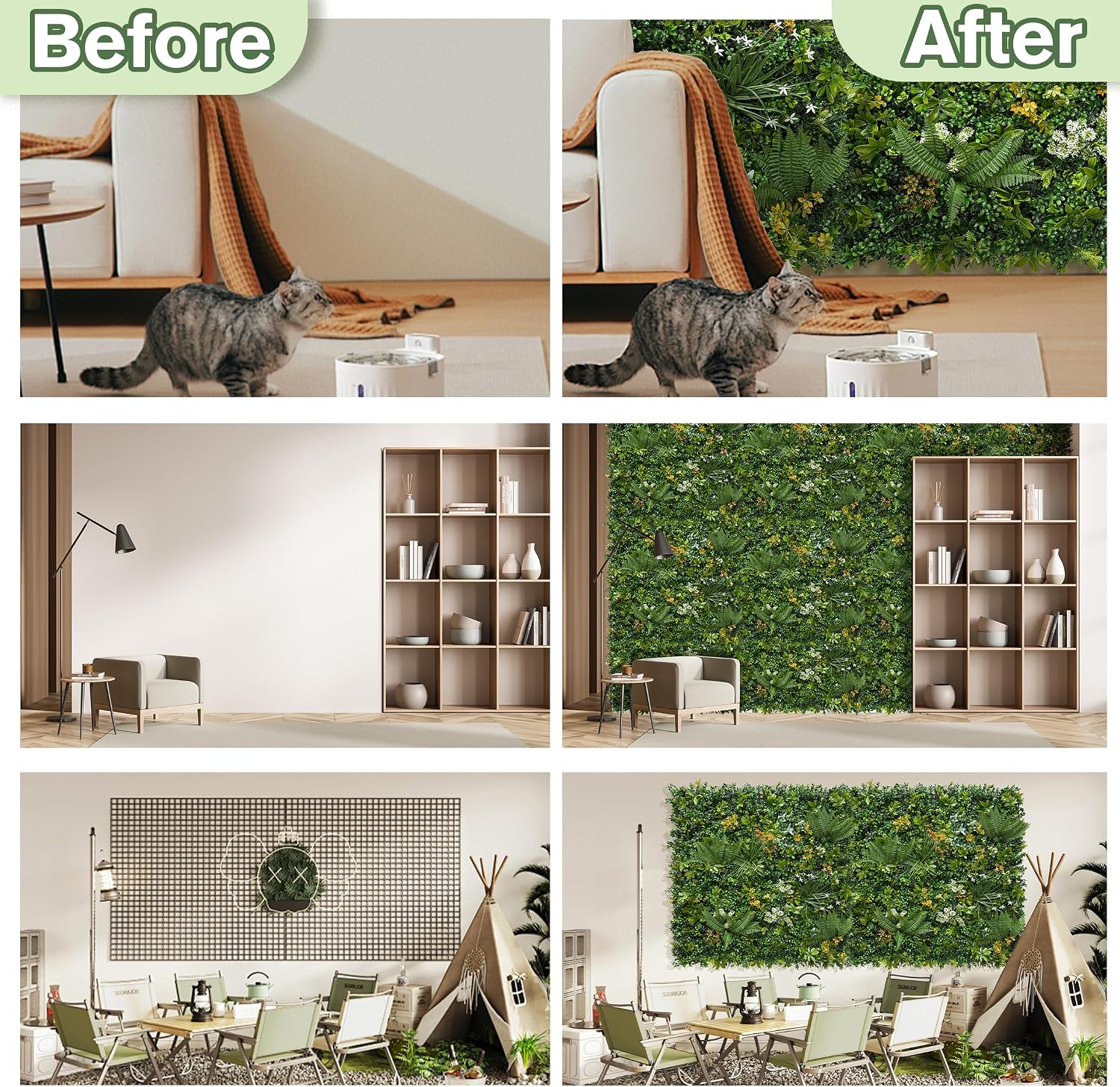 Artificial Green Wall Panels: 20"x20" (8 Pack) Faux Greenery Vine Hedge Ivy Privacy Fence Screen with UV Anti&Fake Boxwood Plant Backdrop for Indoor Wedding and Outdoor Garden Backyard Decor