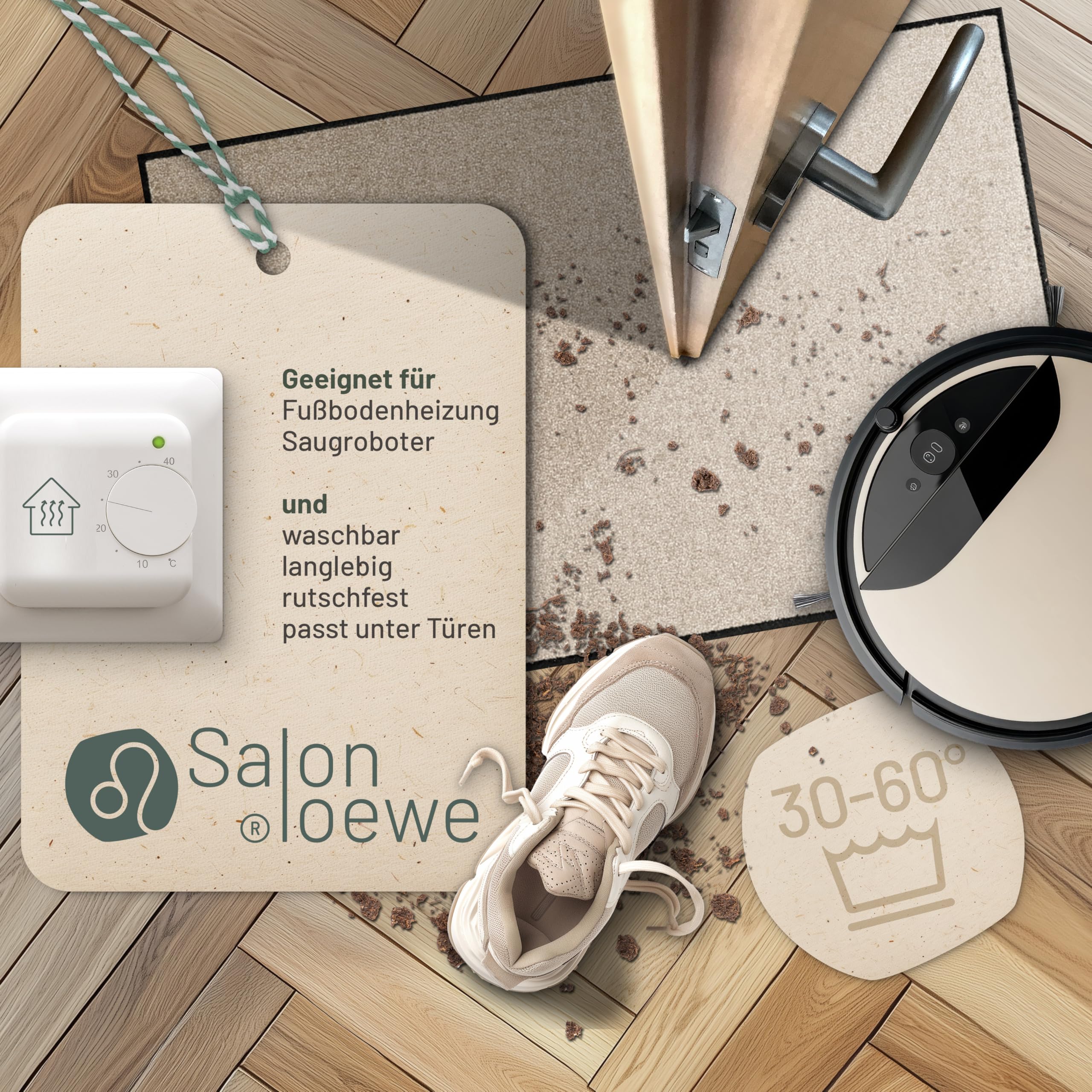 Salonloewe Fußmatte waschbar Sand 60x85 cm Schmutzfangmatte Haustür-Matte außen unifarben Sauberlaufmatte