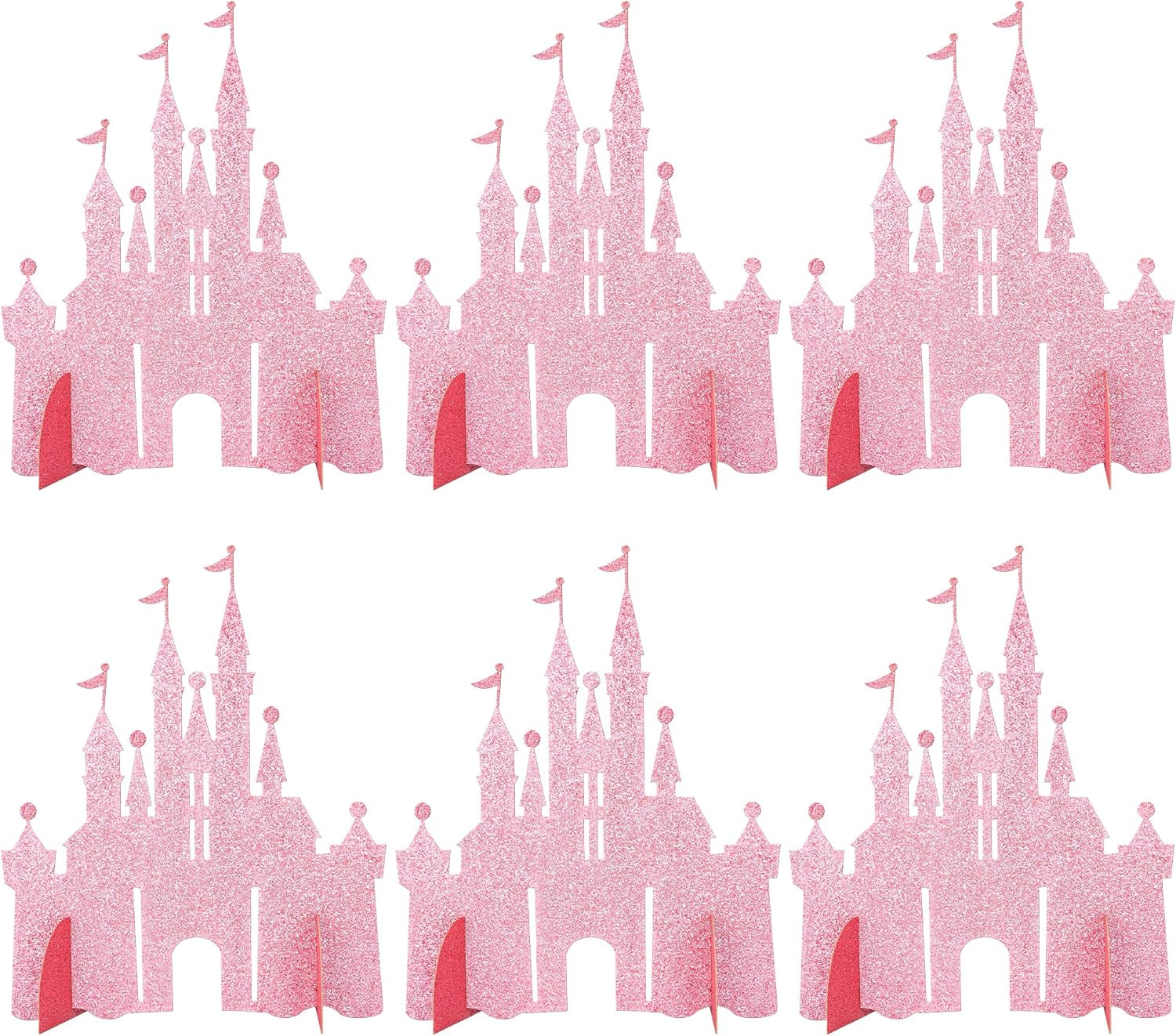 Gyufise 2 Pack Castle Table Centerpiece Glitter Princess Theme Castle Table Toppers for Birthday Baby Shower Princess Party Table Decorations Supplies Pink