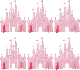 Gyufise 6 Pack Castle Table Centerpiece Glitter Princess Theme Castle Table Toppers for Birthday Baby Shower Princess Party Table Decorations Supplies Pink