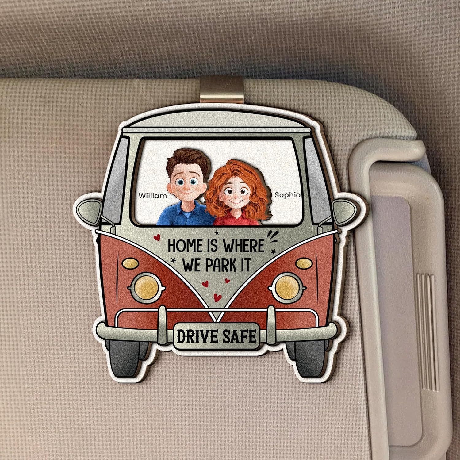 Personalized Drive Safe Home is Where We Park It Car Visor Clip Gift for Couple Husband Wife On Valentine Anniversary Father's Day Mother' Day Birthday Couples Car Vent Clip Decor Gifts for Women Men