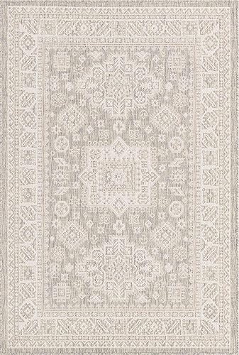 Unique Loom Outdoor Aztec Collection Alfombra de área - Chalca (4 pies 1 pulgada x 6 pies 1 pulgada, rectangular, gris claromarfil)