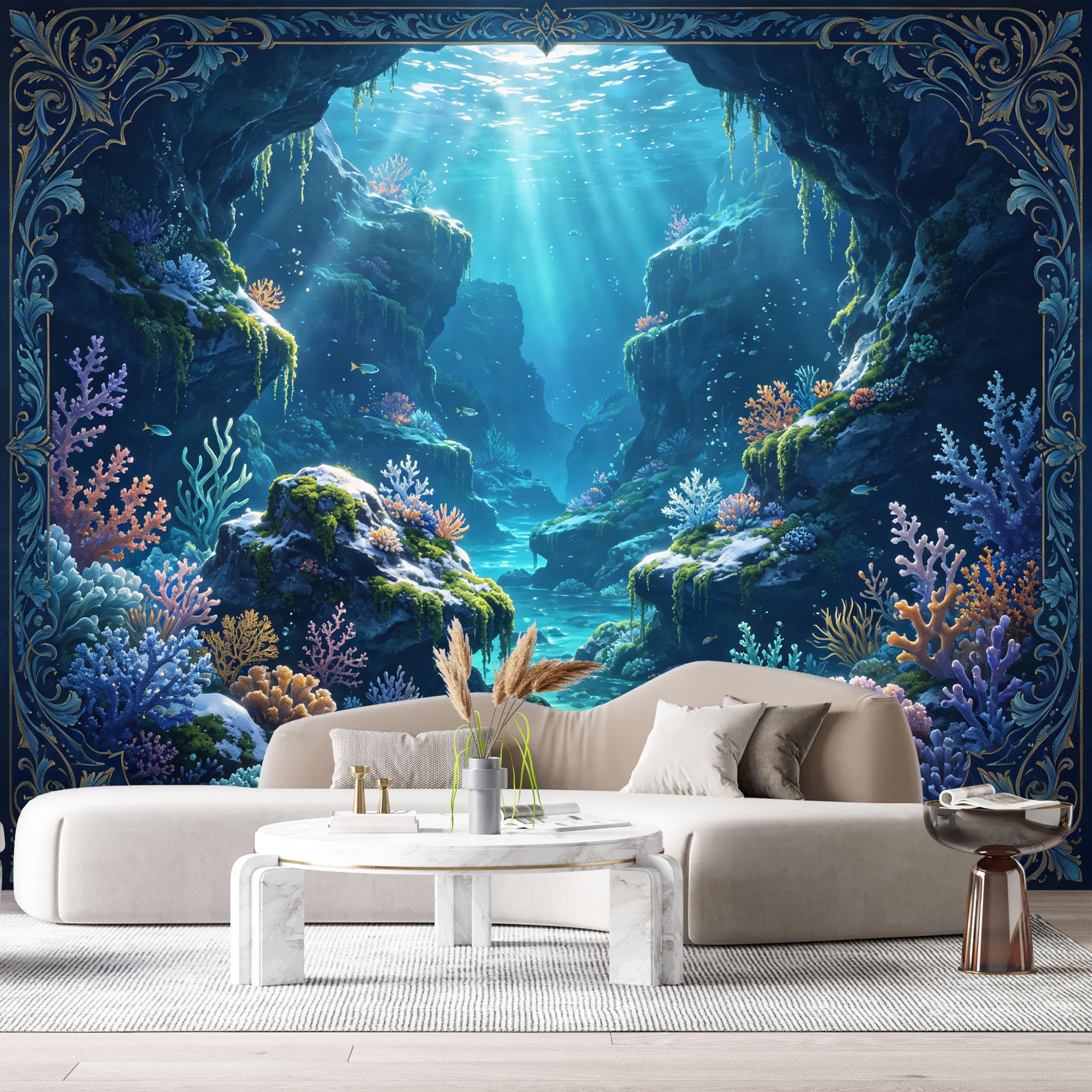 Custom Size Wall Murals Ocean Marine 3D Trompe L'Oeil Underwater Coral Reef Sunbeam SelfAdhesive Wall Fabric Removable Large Wallpaper for Photo Living Room