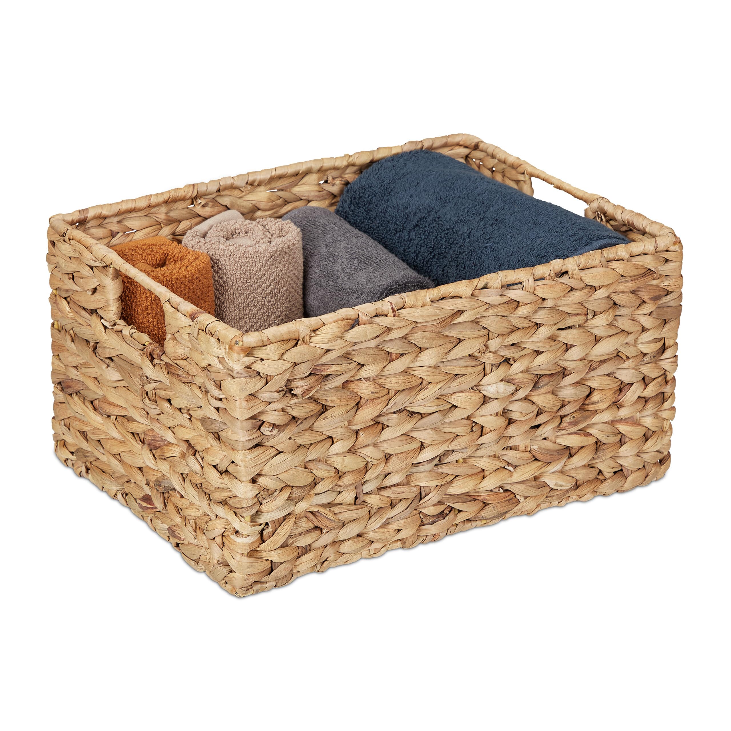Relaxdays Cesta Almacenaje, Rectangular, Jacinto de Agua, Caja Organizadora Tejida, Baño y Salón, 19x28x37 cm, Natural