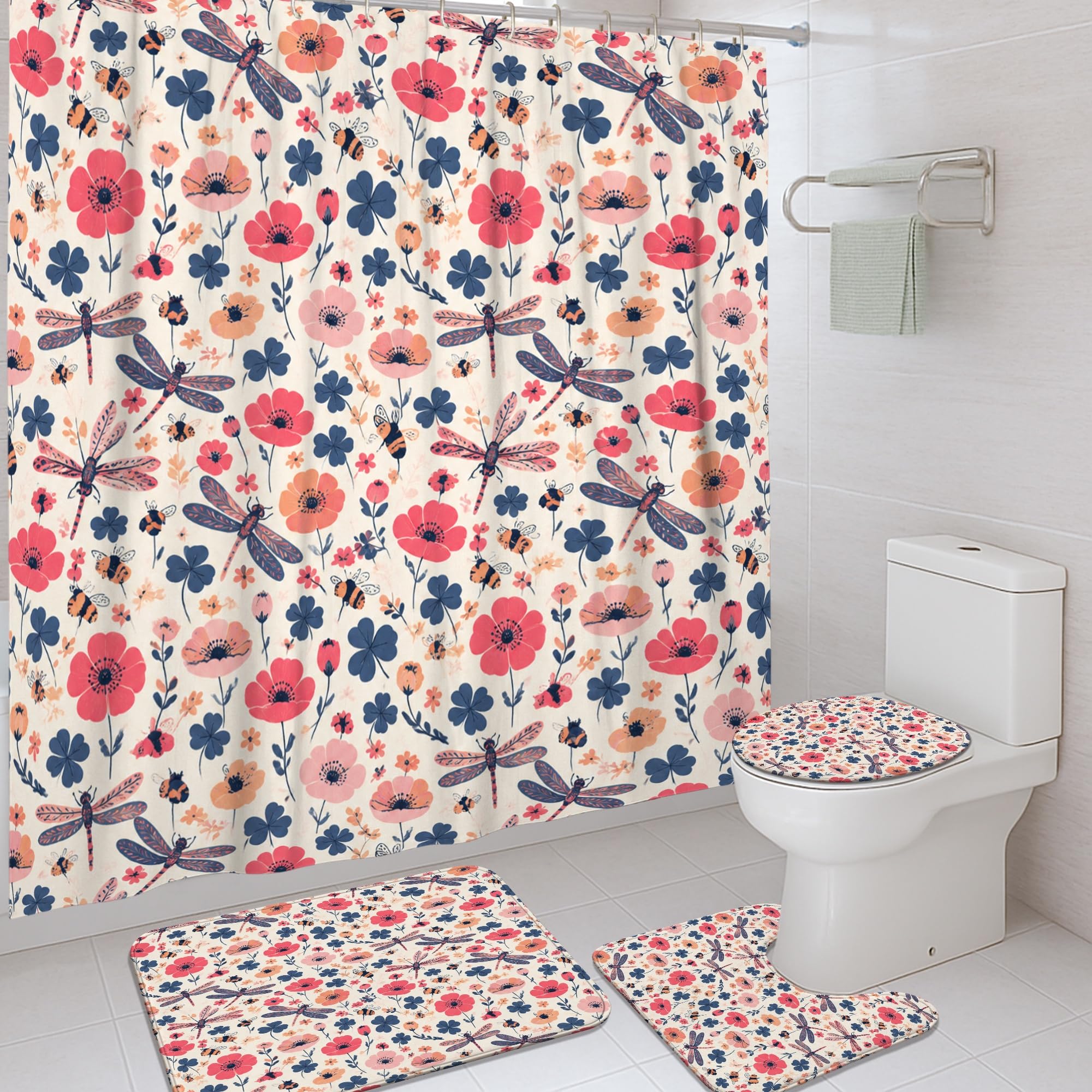 Rideau de douche libellule pour une salle de bain printanière de 183x183 cm