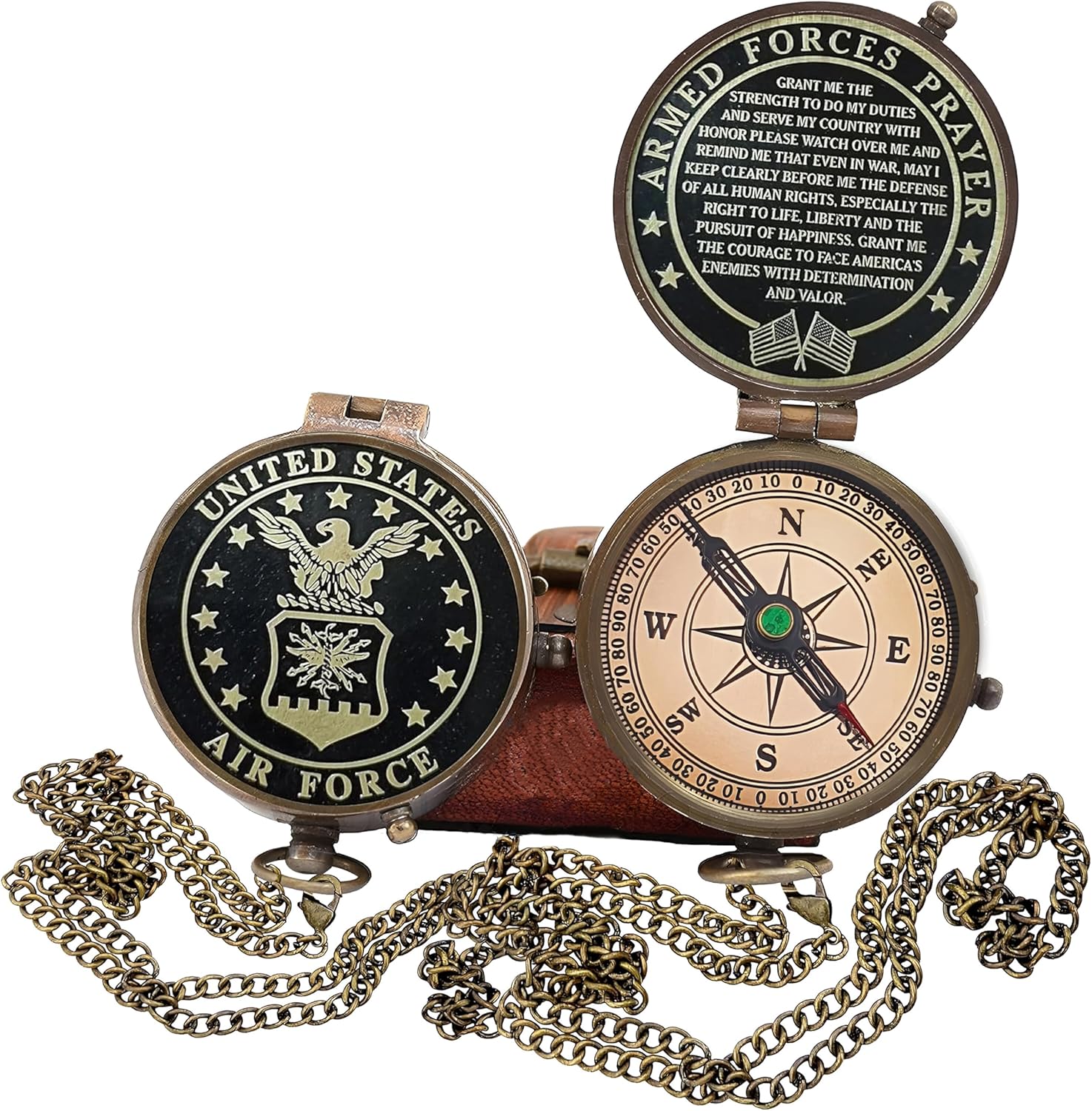 U.S. Air Force Compass with Leather Case - Military Appreciation Gift for Men and Women