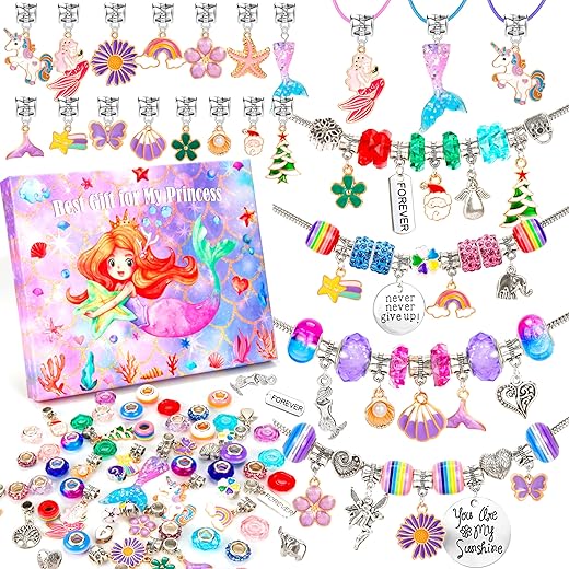 BYMORE DIY Charm Bracelet Making Kit Crafts Jewelry Beads for Girls Age 8-12 Unicorn & Mermaid Gifts for 5 6 7 8 9 10 11 12 Year Old Teenage Birthday Christmas Stocking Stuffer