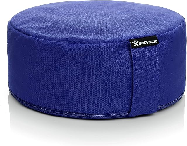 BODYMATE  poduszka do jogi, okrągła, średnica 31 cm, wysokość 13 cm, z wypełnieniem z ziaren gryki, poszewka do prania w pralce, ze 100%-owej, bardzo grubej bawełny, do medytacji i siedzenia