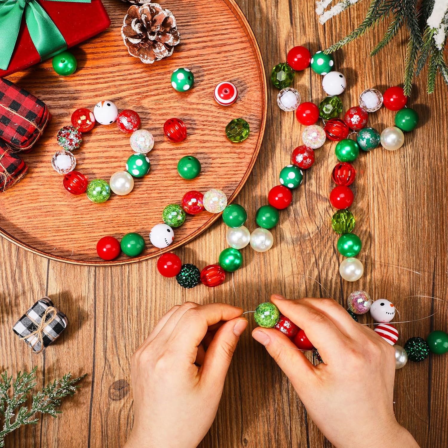 Realspring 100 Pcs 20 mm Christmas Rhinestone Bubblegum Beads for Pens Bulk Crystal Resin Acrylic Plastic Spacer Chunky Beads for Christmas DIY Craft Keychain Bracelet Jewelry Making Holiday Decor - Image 5