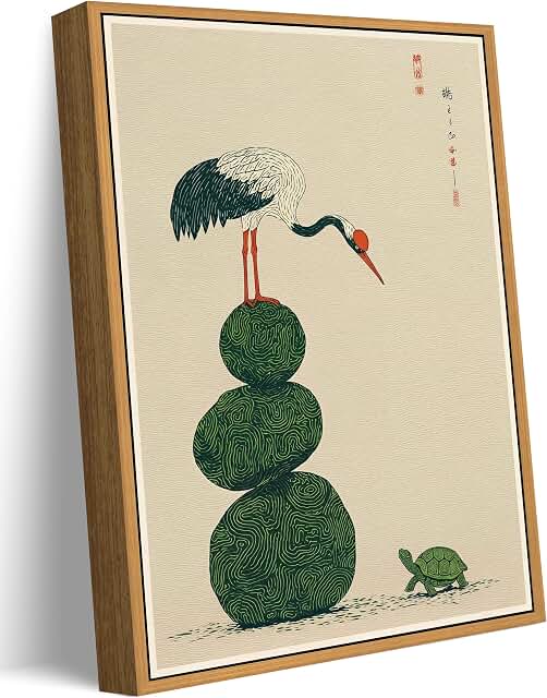 Floating Crane And Turtle Canvas Wall Art