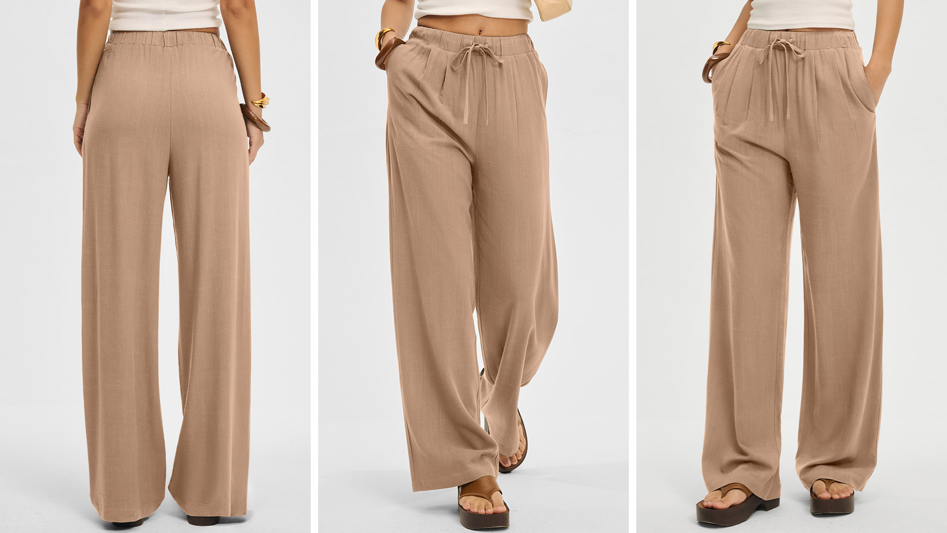 ANRABESS Women Wide Leg Linen Palazzo Pants Casual Elastic Waist