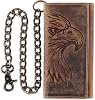 F&L CLASSIC RFID Blocking Mens Tri-fold Long Style Cowhide Leather Steel Chain Wallet,brown eagle head,212-102