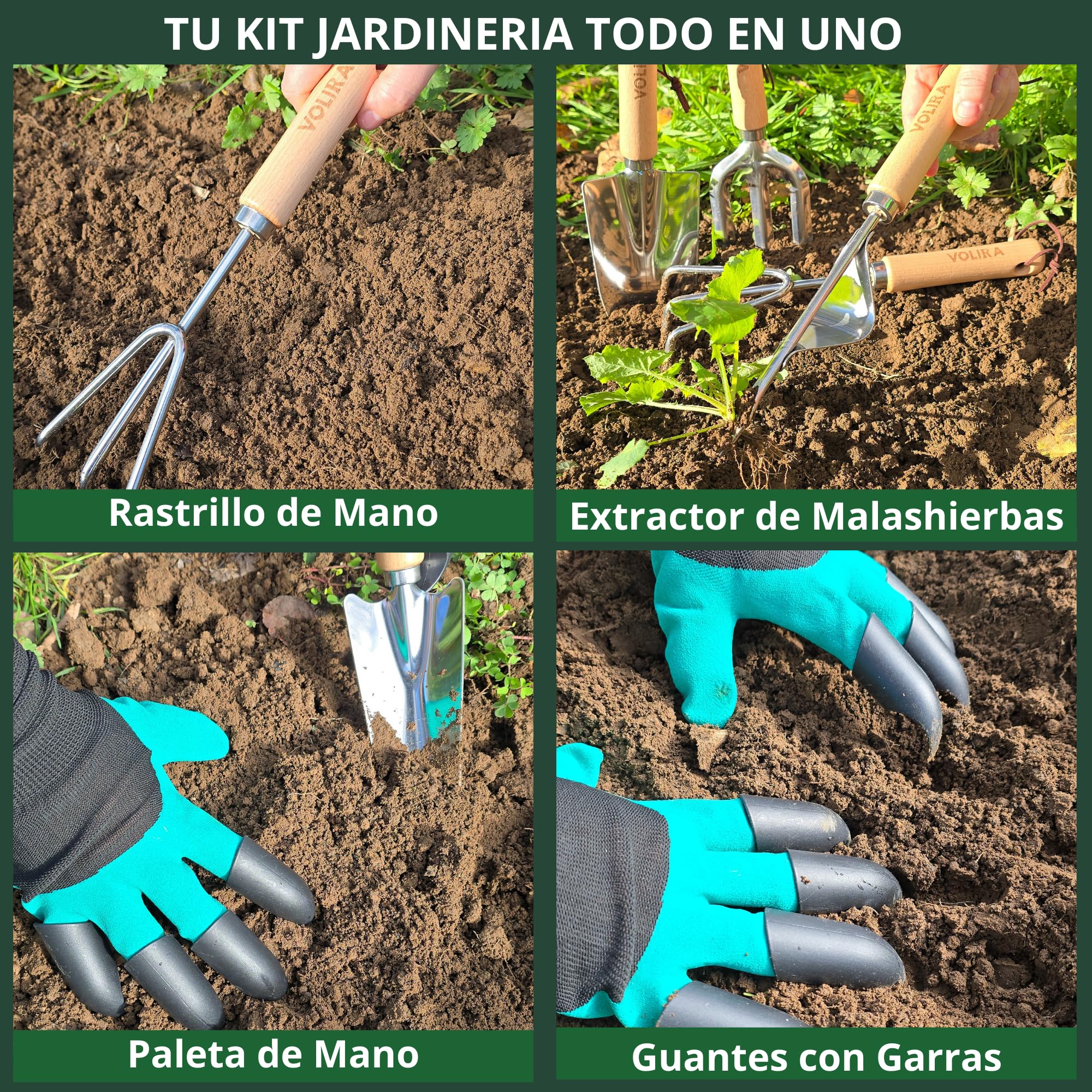 Kit Jardinería 14 Piezas con Bolsa,Herramientas de Jardinería de Acero Inoxidable, Tijeras de Podar SK5, Medidor de Humedad, Guantes y Rodilleras – Set Jardinería para Huerto Urbano y Regalo