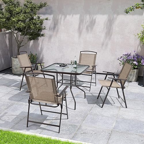 Miniatura 5 de Crestlive Products Juego de 4 sillas plegables para patio, paquete de 4, sillas de comedor al aire libre con reposabrazos para campamento, playa,