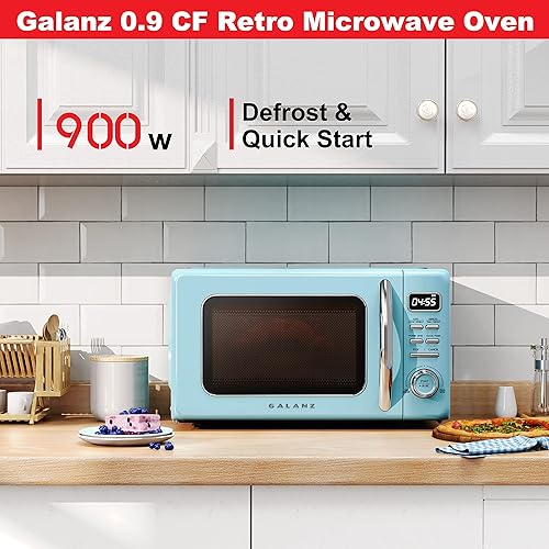 Miniatura 2 de Galanz - Horno microondas retro GLCMKZ09BER09, funciones de cocción y recalentamiento automáticos, descongelación e inicio rápido, fácil limpieza,