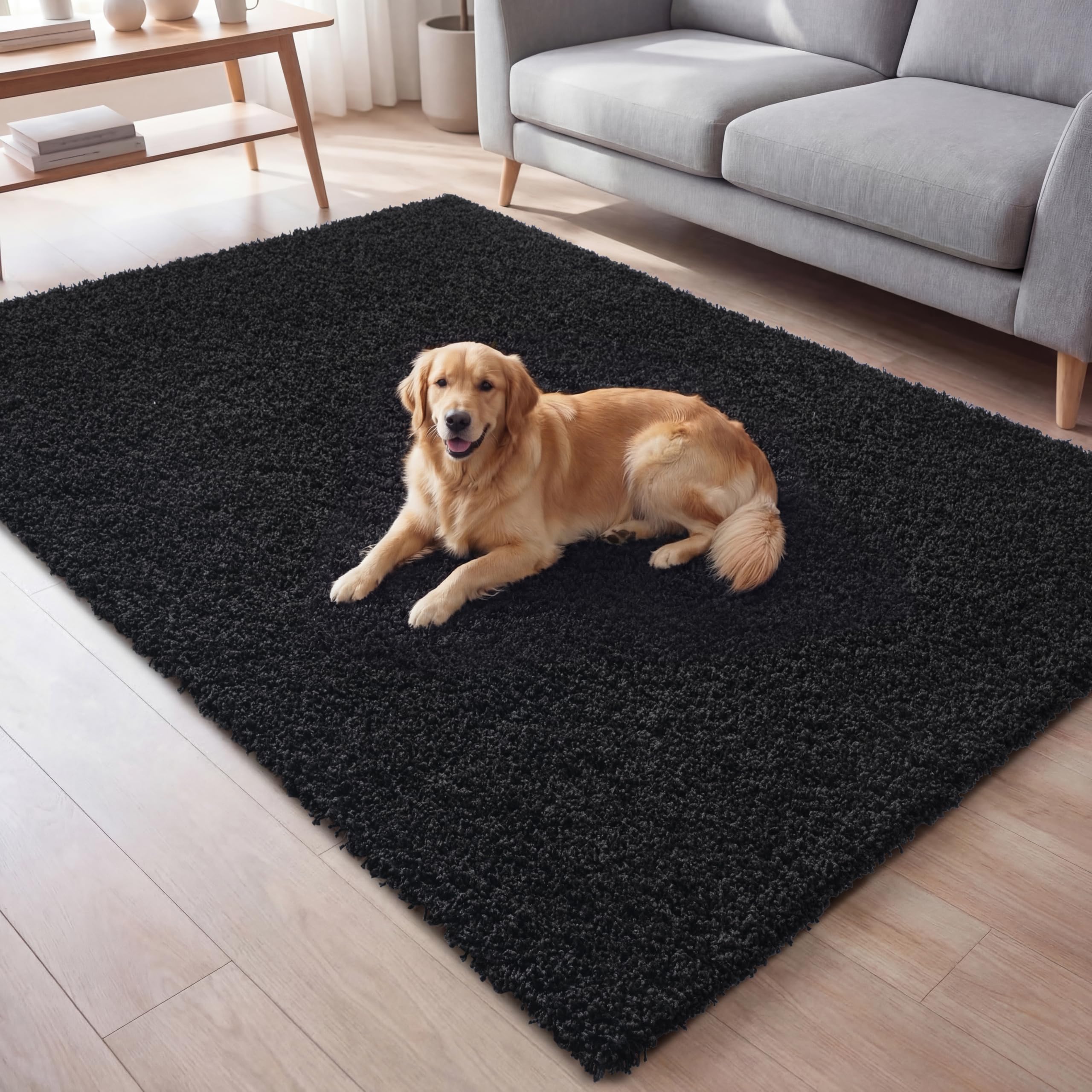 Ruglenza Shaggy Area Rug 160x230 cm Black - Large Fluffy Rug, Ultra Thick 45mm Deep Pile, OEKO-TEX Certified, Soft Shaggy Carpet with Jute Backing, Ideal for Living Room & Bedroom โ image 1