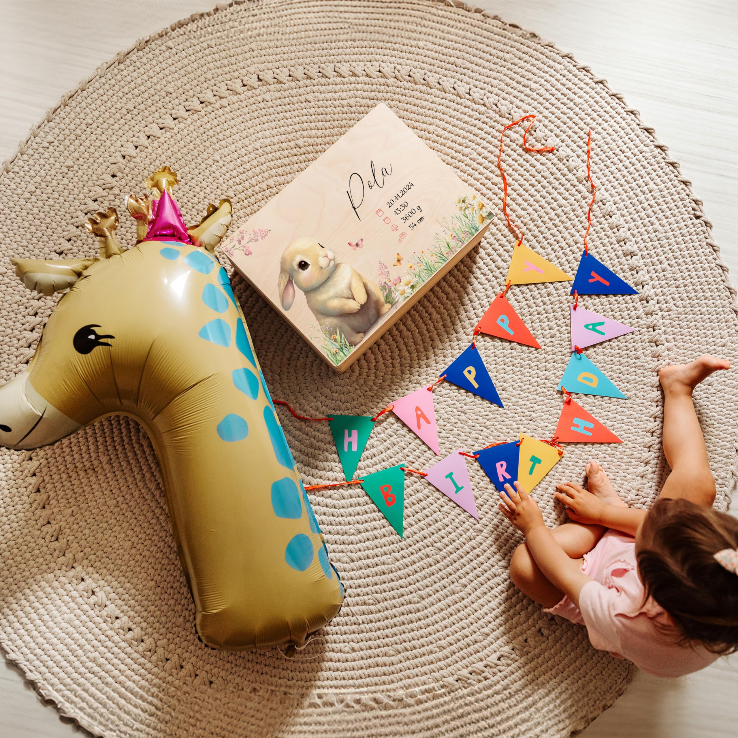 Creative Deco Boîte à Souvenirs Bébé Personnalisé avec Prénom - Animaux de la Forêt | 40 x 30 x 14 cm | Cadeau Boîte à Souvenirs pour Une Naissance pour Fille et Garçon | Boite en Bois avec Couvercle