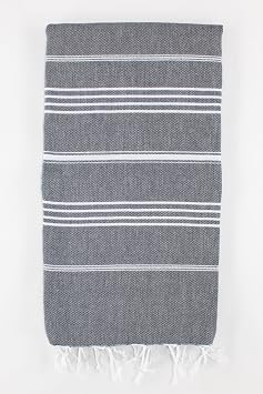 Authentic Turkish Beach Towel Turkish Cotton | Oversized, Soft, Quick Dry, Lightweight, Sand Free | Travel, Bath, Pool, Spa, Gym, Yoga, Camping | Made in Turkey Black
