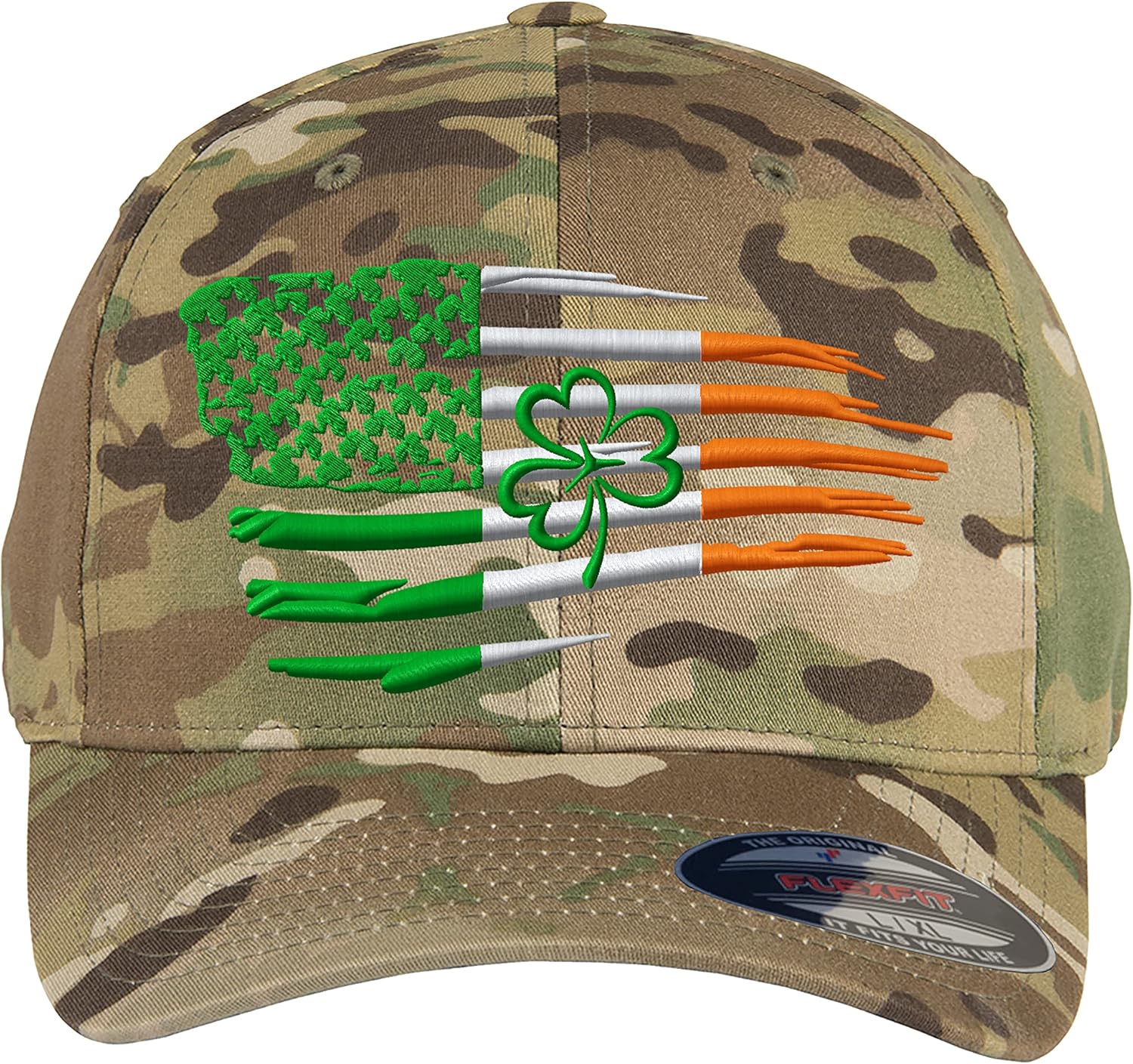 Custom Embroidered Irish American Flag Shamrock hat Ireland St Patricks Day Irish Gift for Men Women Flex Fitted Hat