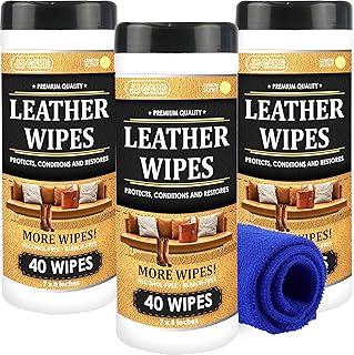 JJ CARE Leather Wipes for Car Seats [Pack of 120] Leather Cleaning Wipes + Free Microfiber Cloth, Leather Car Seat Cleane...