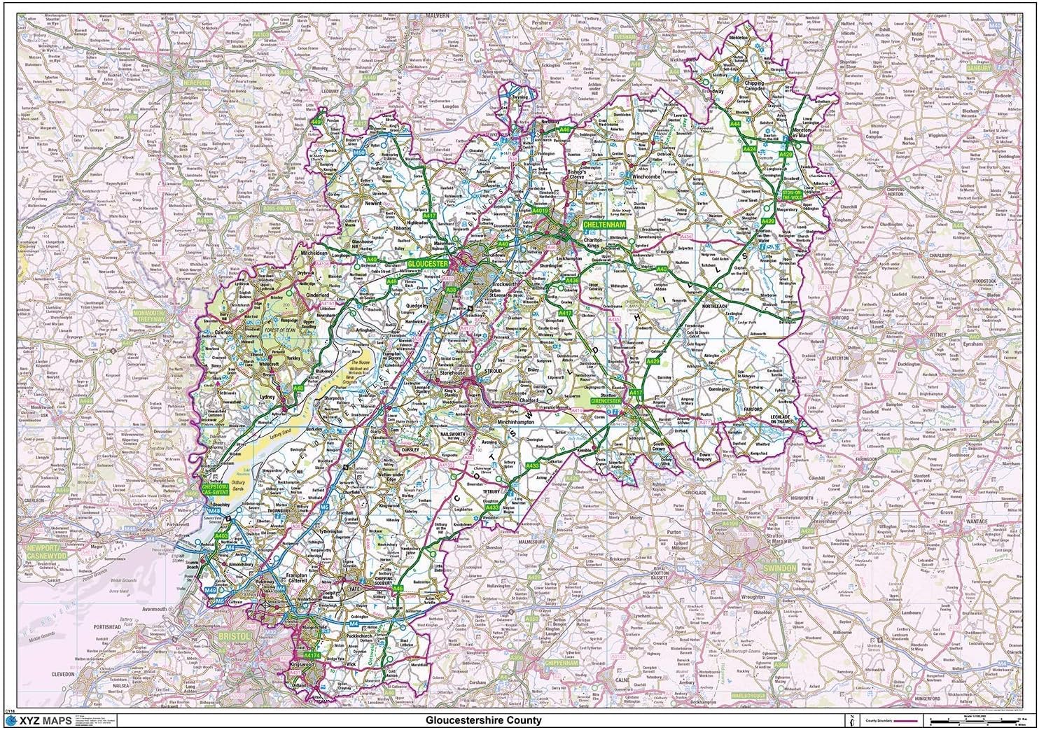 Gloucestershire County MapPaper Amazon.co.uk Stationery & Office