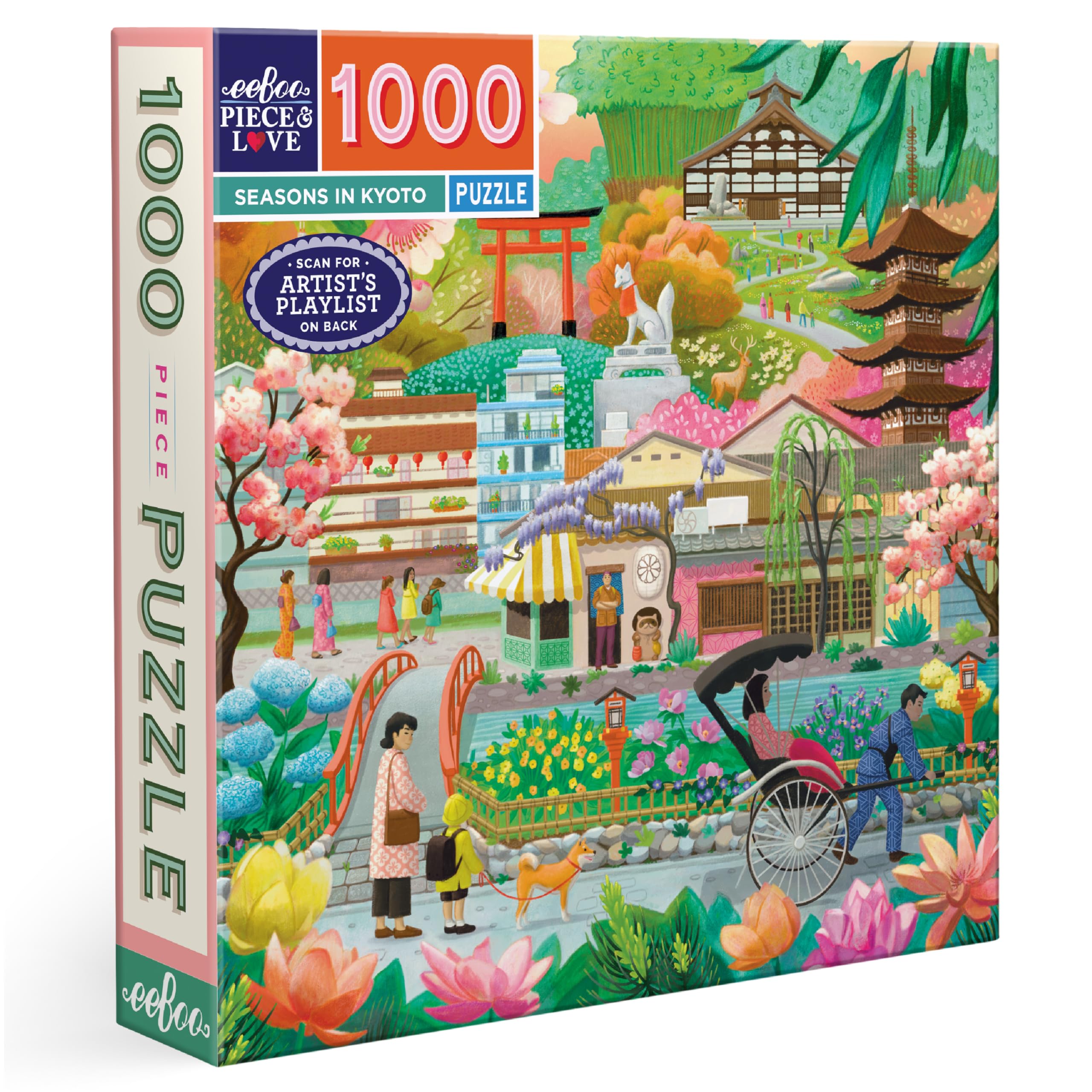 eeBoo Seasons in Kyoto 1000 Piece Square Jigsaw Puzzle, 23" x 23" | Double coated, sturdy & dust free pieces with a satisfying snap. Includes full