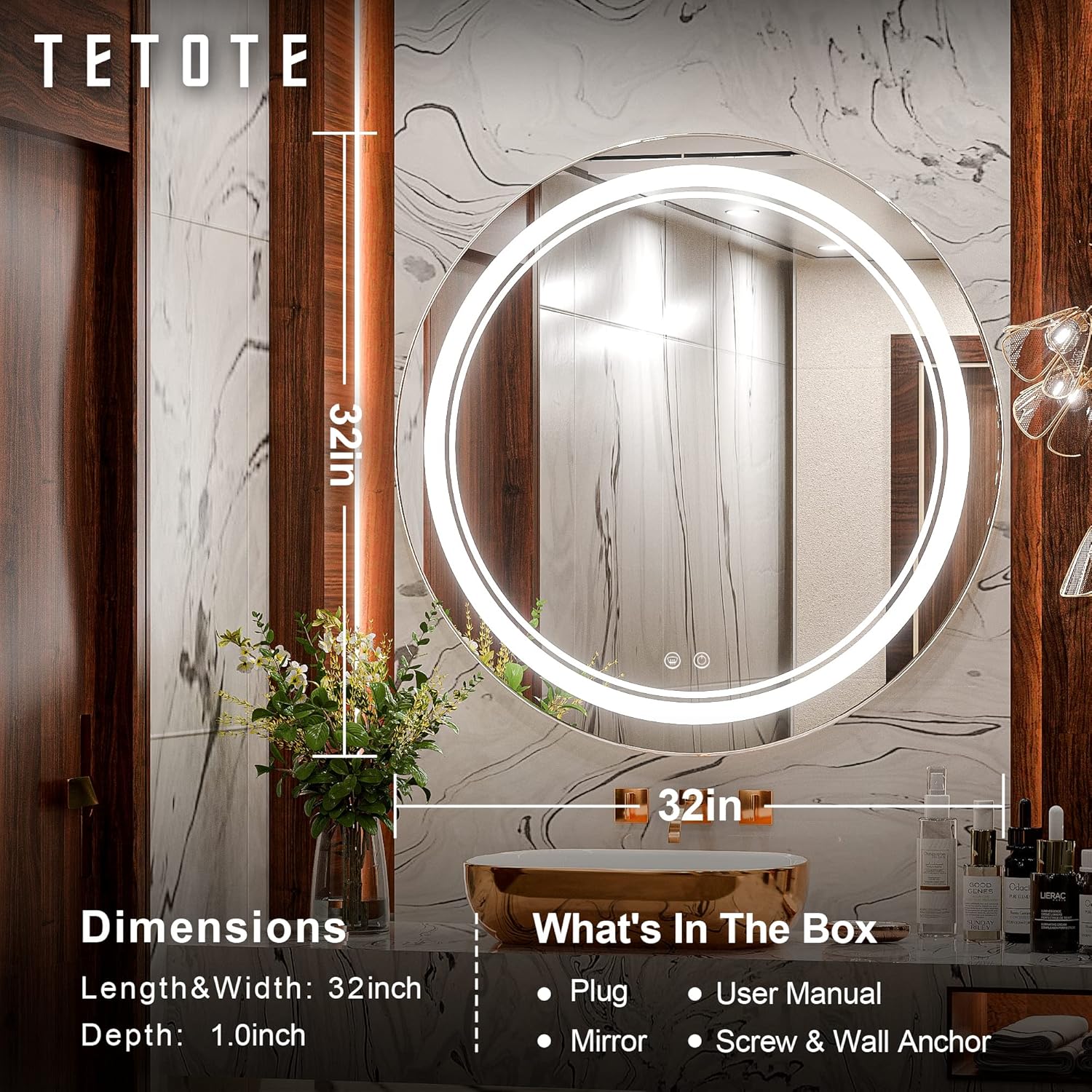 Flаѕh Dеаlѕ - 70% оƒƒ TETOTE 32 Inch Round Bathroom LED Vanity Mirror, Anti-Fog Dimmable Lights IP54 Waterproof Circle Makeup Wall Mounted Mirror