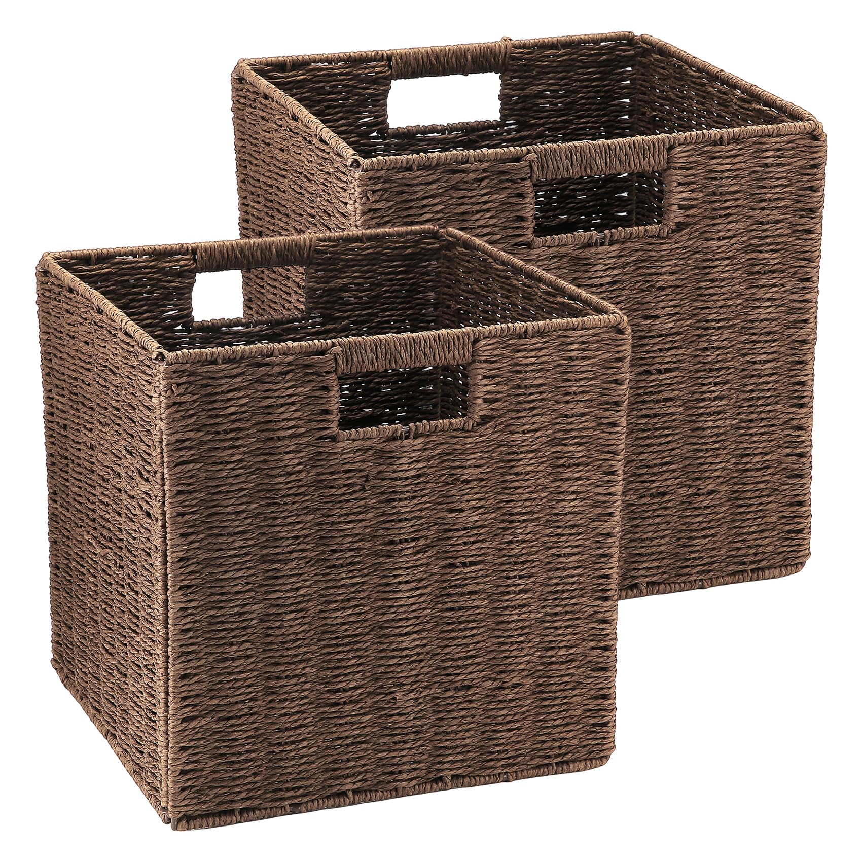 Tsudoku Storage Cube Boxes Set of 2 for Closet, 30cm Storage Baskets for Shelves, Wicker Woven Polyrattan Material Closet Organizer, Anti-Mould, Easy to Clean (Brown)
