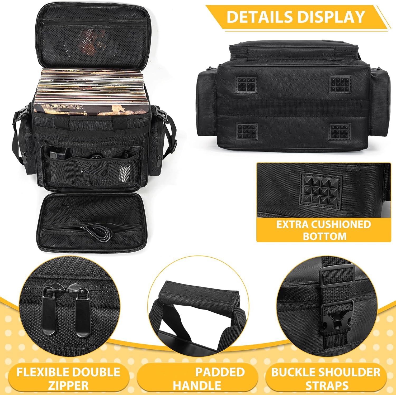 AKOZLIN Vinyl Record Travel Carrying Bag with Divider Durable Vinyl Albums Storage Case Fit 40 Records 12" LP Albums for Collection,Travel, Concert - Image 4