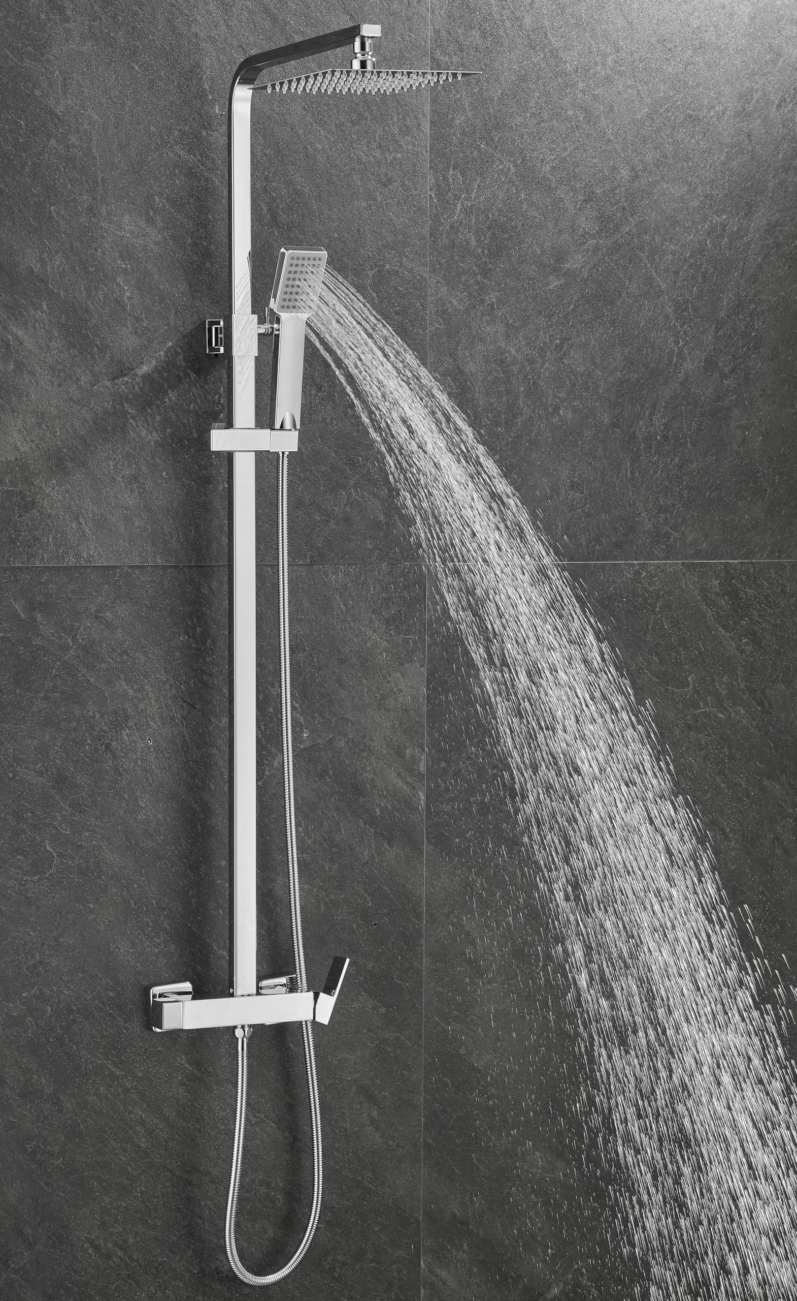 VALAZ Columna Ducha Monomando Cromado | Mezclador Agua Fría y Caliente, Ahorro de Agua | Instalación Fácil y Rápida | Inoxidable, Redonda, Longitud 80-120 cm, Rociador 20 cm, Serie Segura
